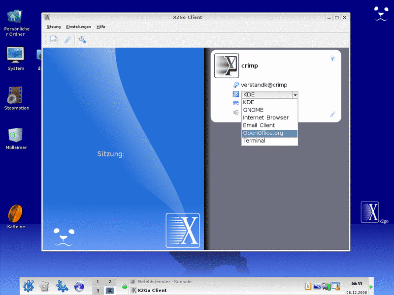 x2go-Client Bildschirmfoto