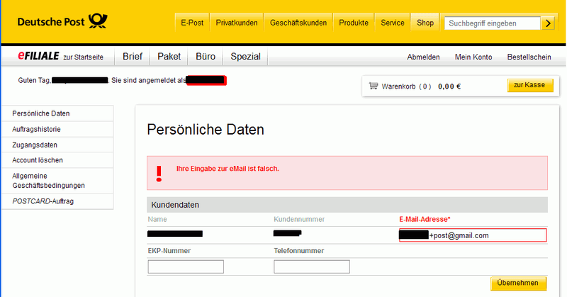 post mail plus fail