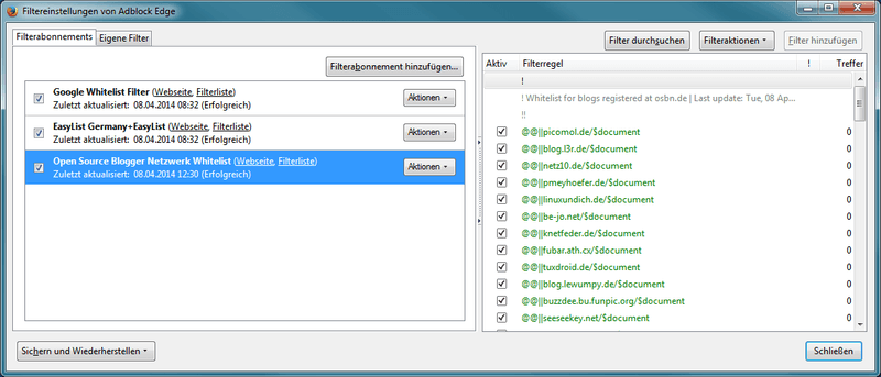 OSBN Whitelist in Adblock Edge