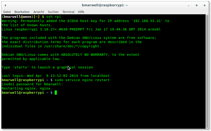 Neustarten des NGinx-Webservers auf dem Raspberry Pi.