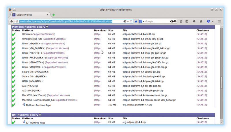 Bild 01: Eclipse Platform Runtime herunterladen.
