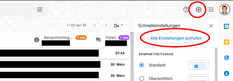 Öffnen der GMail-Einstellungen